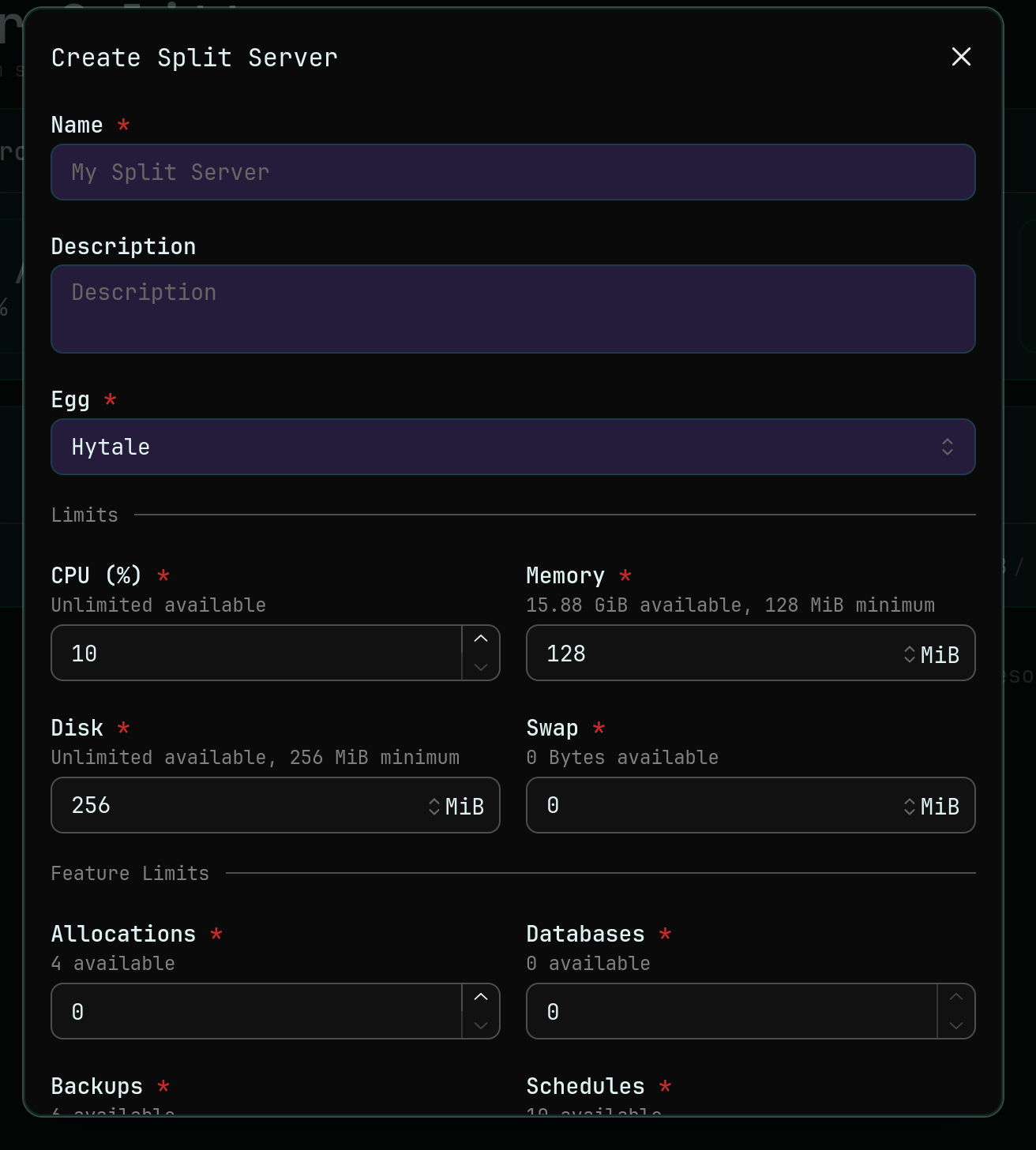 FSH panel: split one plan into several servers